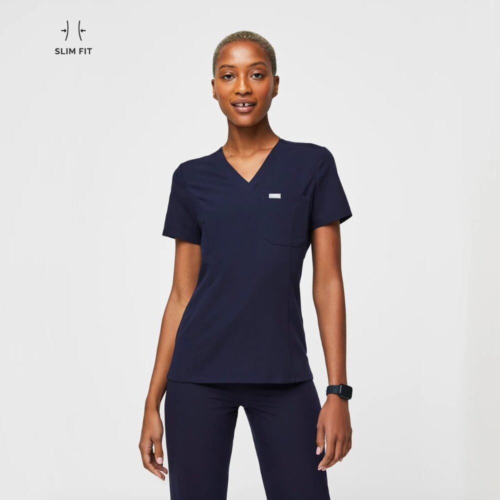Slim Catarina One-Pocket Scrub Top - Navy Size S